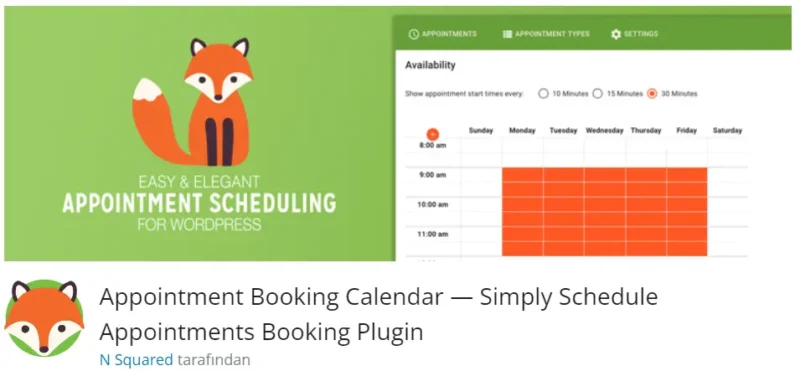 Appointment Booking Calendar - Simply Schedule Appointments Booking Plugin, WordPress sitenizde randevu ve rezervasyonları yönetmek için geliştirilmiş kullanıcı dostu bir eklentidir.