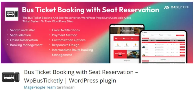 WpBusTicketly, kullanıcıların online olarak otobüs biletlerini rezervasyon yaparak satın almalarını sağlayan, kullanımı kolay ve işlevsel bir WordPress eklentisidir.