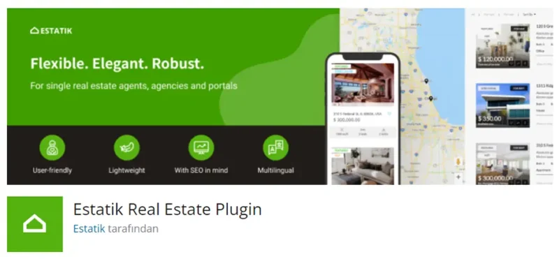 Estatik Real Estate Plugin, WordPress sitenizde gayrimenkul ilanları oluşturmak ve yönetmek için geliştirilmiş kapsamlı bir eklentidir.