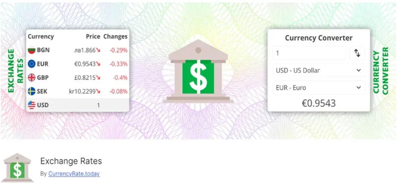 Exchange Rates, WordPress sitenize güncel döviz kurlarını entegre etmenizi sağlayan bir eklentidir.