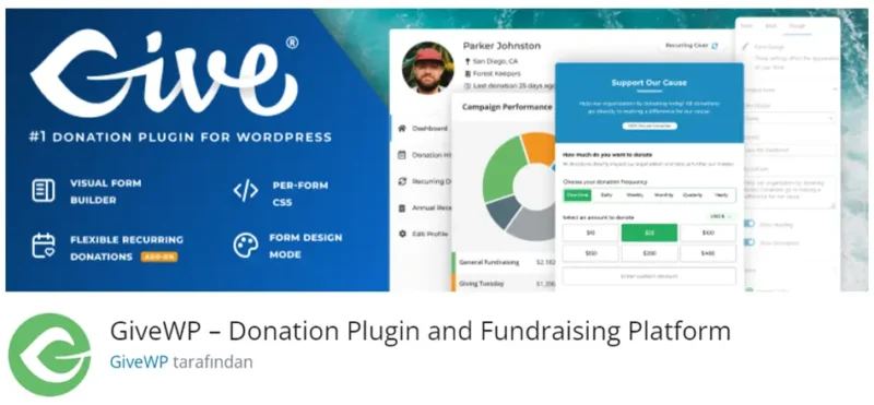 GiveWP, WordPress sitenizde bağış toplamak için tasarlanmış güçlü bir eklentidir. Bu eklenti, kar amacı gütmeyen kuruluşlar, dernekler ve bireyler için etkili bir bağış toplama ve fon oluşturma platformu sunar.