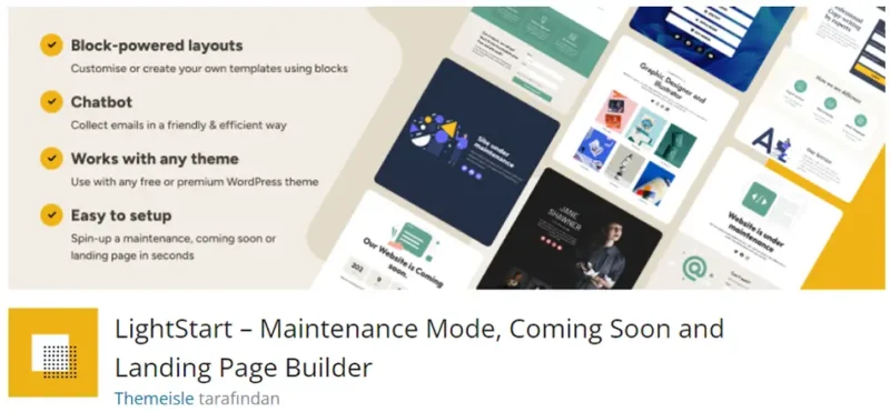LightStart, WordPress siteniz için kolayca bakım modu, yakında geliyor sayfası veya açılış sayfaları oluşturmanıza olanak tanıyan güçlü bir eklentidir.