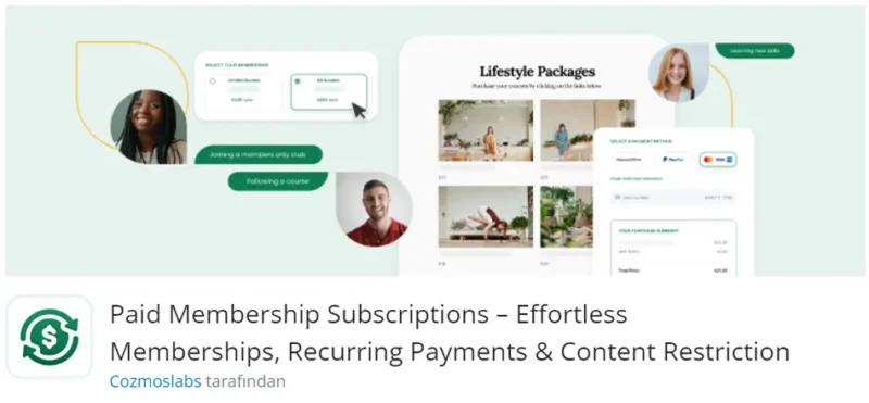 Paid Membership Subscriptions, WordPress sitenizde üyelik tabanlı içerik sunmanıza olanak tanıyan güçlü bir eklentidir. Üyelik paketleri oluşturabilir, yinelenen ödemeler ayarlayabilir ve belirli içerikleri yalnızca üyelerle sınırlayabilirsiniz.