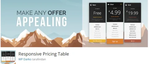 Responsive Pricing Table, web sitenizde ürün veya hizmetlerinizi tanıtmanın etkili bir yolunu sunan bir eklentidir.