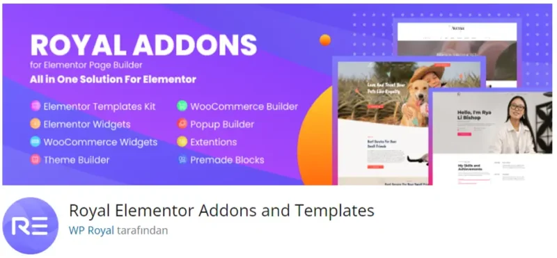 Royal Elementor Addons and Templates, Elementor kullanıcıları için özel olarak tasarlanmış bir eklentidir.