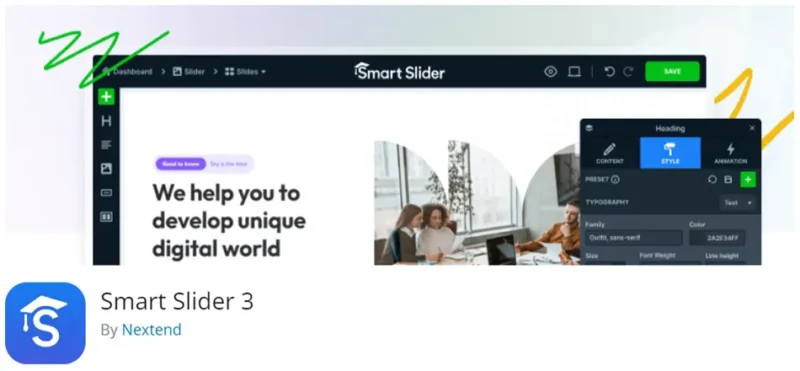 Smart Slider 3, WordPress sitenizde dinamik ve şık sliderlar oluşturmanızı sağlayan, kullanıcı dostu ve esnek bir eklentidir.