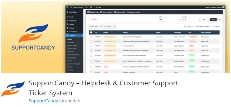 SupportCandy, WordPress siteniz için kapsamlı bir yardım masası ve müşteri destek sistemi eklentisidir.