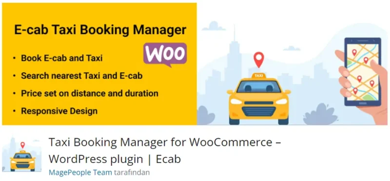 Ecab, WooCommerce ile entegre çalışan güçlü bir taksi rezervasyon yönetim sistemidir. Bu eklenti, çevrimiçi taksi rezervasyonu almanızı ve sürüş hizmetlerinizi yönetmenizi sağlar.