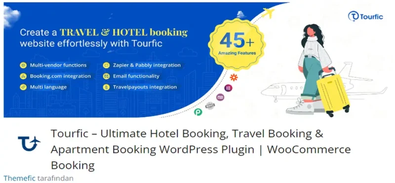 Tourfic – Ultimate Hotel Booking, Travel Booking & Apartment Booking WordPress Plugin, WordPress siteniz için kapsamlı bir rezervasyon ve seyahat yönetimi eklentisidir.