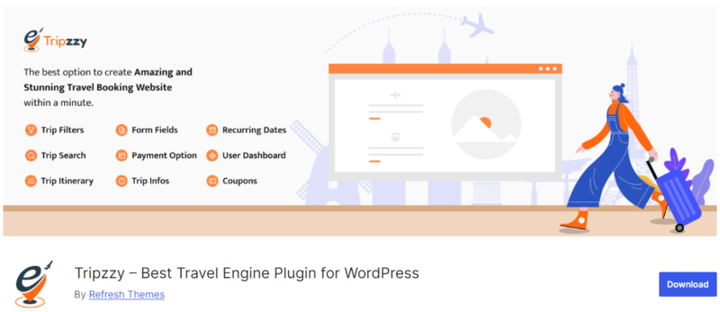 Tripzzy, seyahat acenteleri ve tur operatörleri için özel olarak tasarlanmış bir WordPress seyahat motoru eklentisidir. Bu eklenti, kullanıcıların çevrimiçi rezervasyon yapmalarını ve seyahat planlarını yönetmelerini kolaylaştırır.