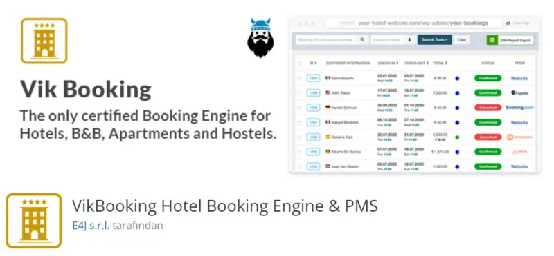 VikBooking Hotel Booking Engine & PMS, otel ve konaklama işletmeleri için kapsamlı bir rezervasyon motoru ve yönetim sistemidir.