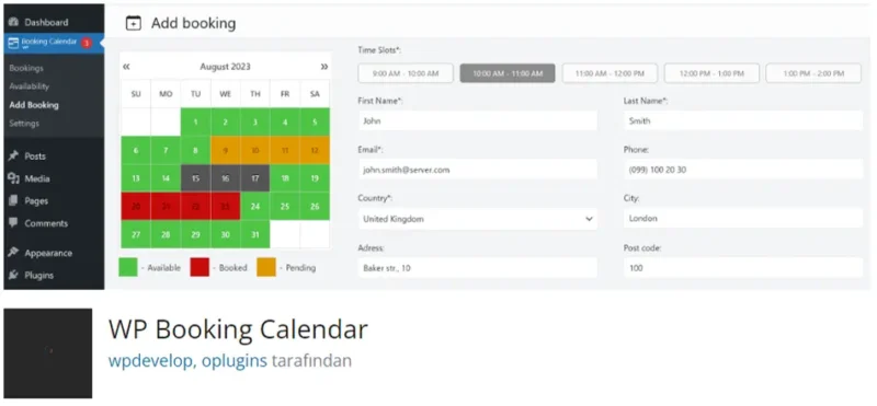 WP Booking Calendar, WordPress sitenizde kolayca rezervasyon ve randevu yönetimi yapmanızı sağlayan kapsamlı bir eklentidir.