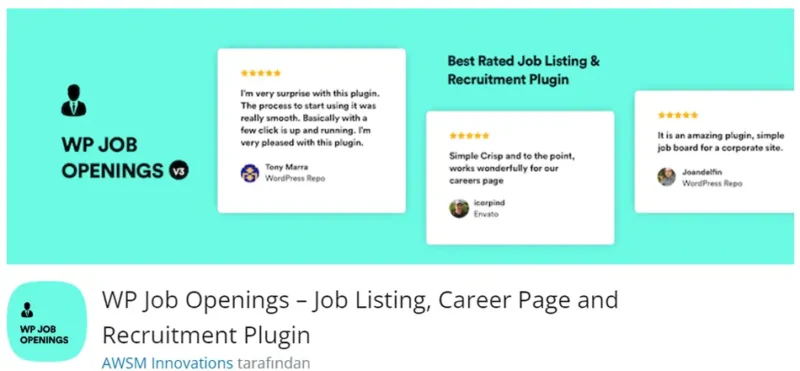 WP Job Openings – Job Listing Career Page and Recruitment Plugin, WordPress sitenizde iş ilanları yönetimini kolaylaştıran güçlü bir eklentidir.