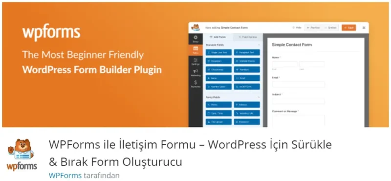 WPForms, WordPress siteleri için kullanıcı dostu bir form oluşturucu eklentisidir. İletişim formları, ödeme formları, anketler ve daha fazlasını hızlı bir şekilde oluşturmanızı sağlar.