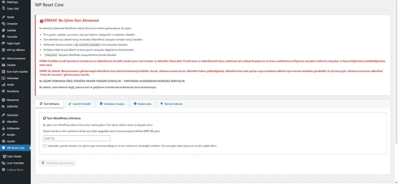 Wordpress Resetleme Eklentisi