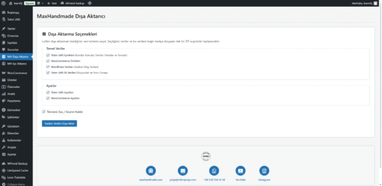 Eklentinizle kursları, ayarları ve içerikleri eksiksiz olarak dışa aktarın. Yeni bir şablon site mi oluşturuyorsunuz? Müşterinize kurulu bir eğitim platformu mu teslim edeceksiniz? İşte çözüm: MHM Tutor LMS Dışa Aktarıcı.
