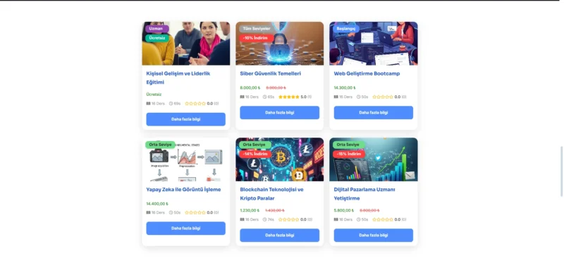 Tutor LMS ile gelen standart course card görünümünden sıkıldıysanız, bu eklenti tam size göre. Artık kurs kutucuklarınızı modern, minimal veya klasik şablonlar.